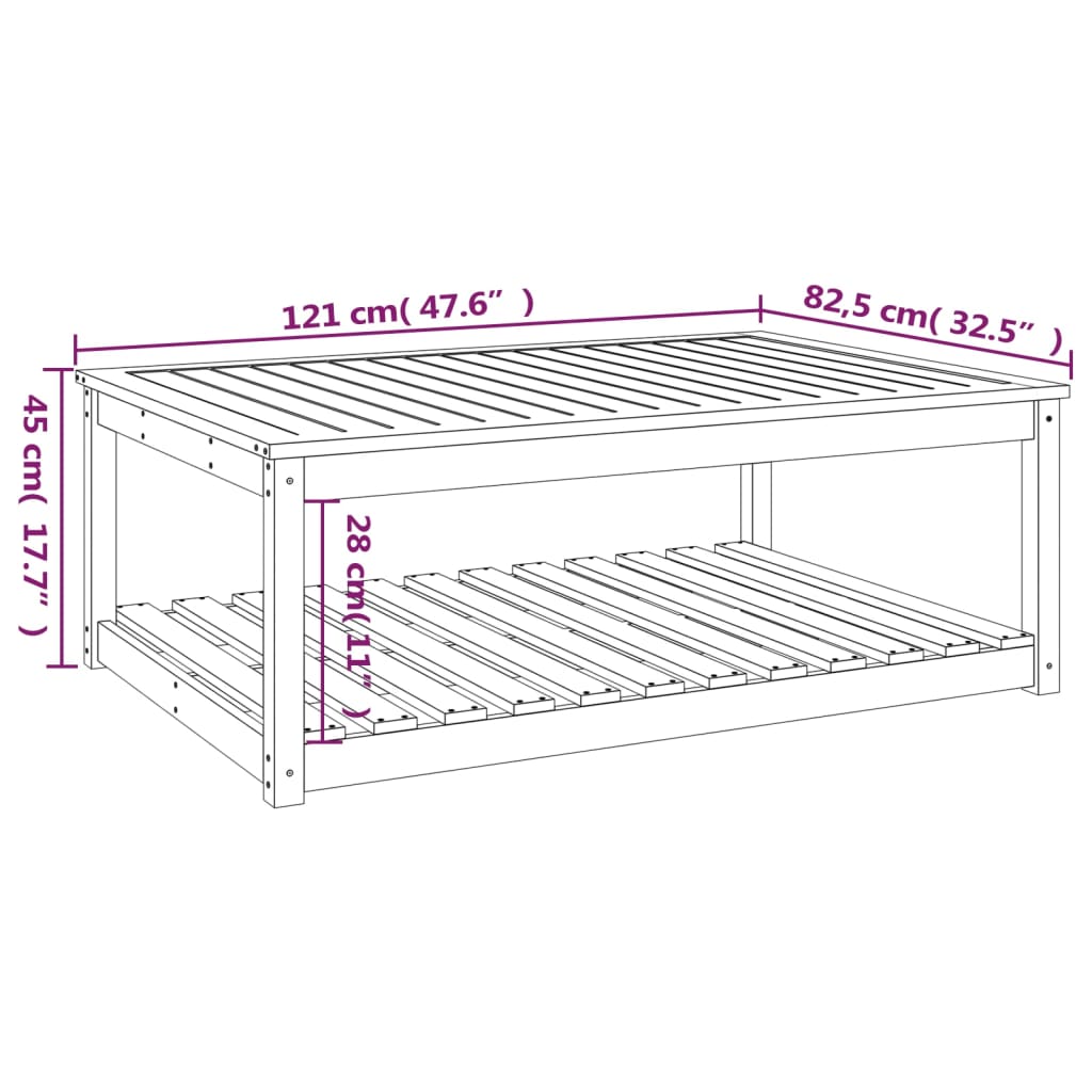 Hagebord 121x82,5x45 cm heltre furu