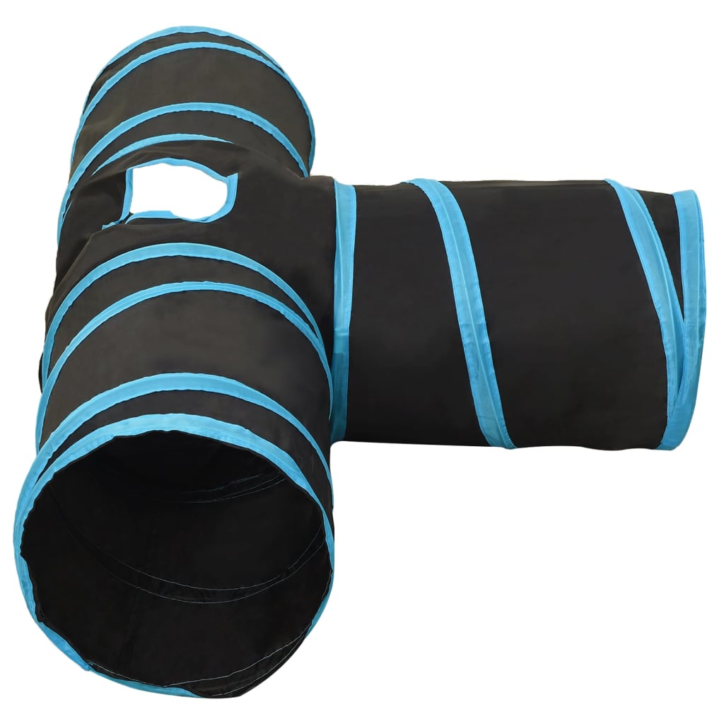 Kattetunnel 3-veis svart og blå 90 cm polyester