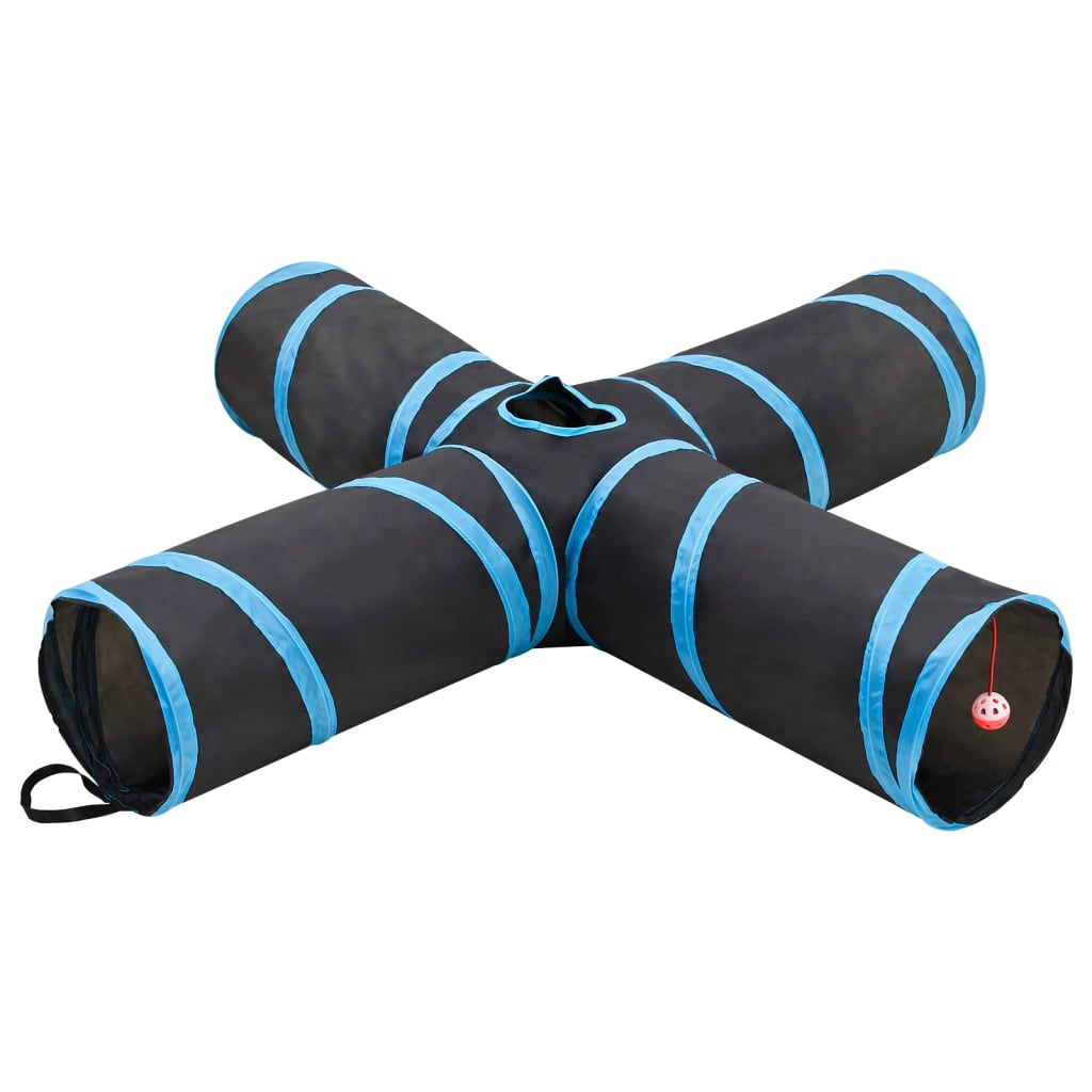 Kattetunnel 4-veis svart og blå 132 cm polyester