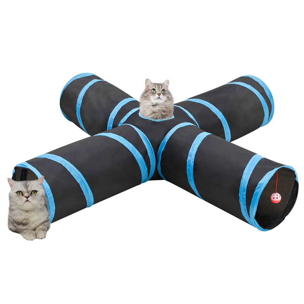 Kattetunnel 4-veis svart og blå 132 cm polyester