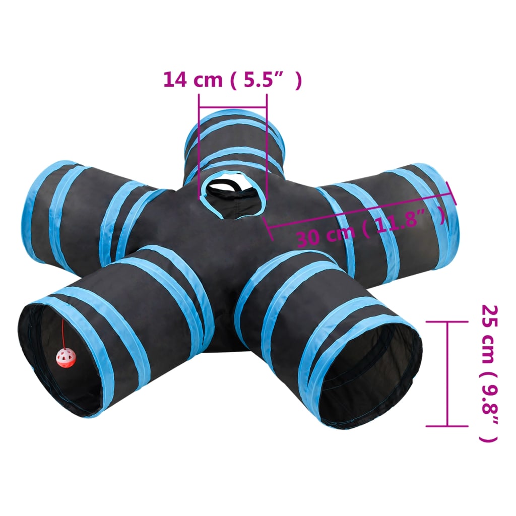 Kattetunnel 5-veis svart og blå 25 cm polyester