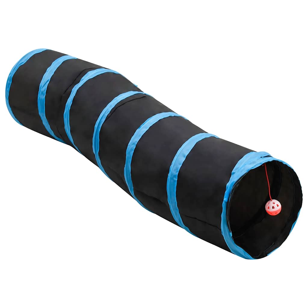 Kattetunnel s-form svart og blå 122 cm polyester