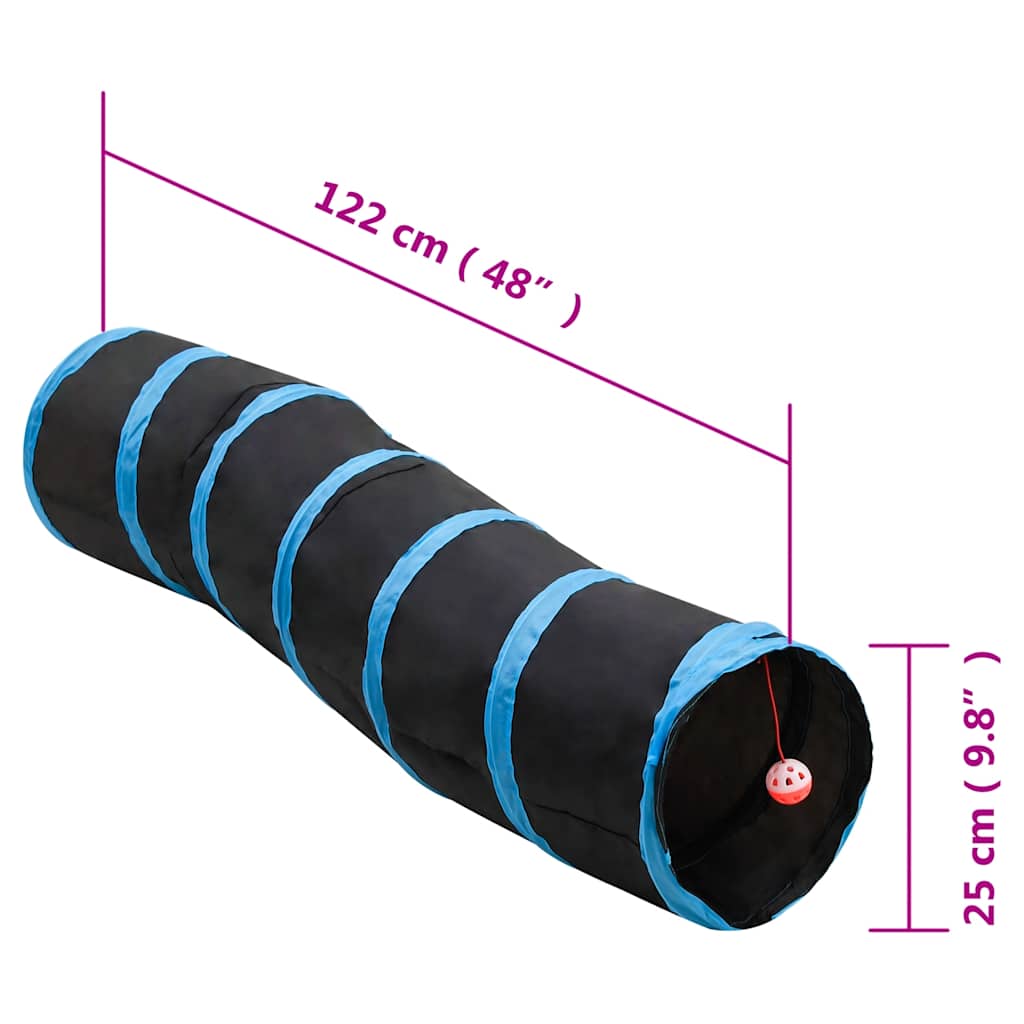 Kattetunnel s-form svart og blå 122 cm polyester