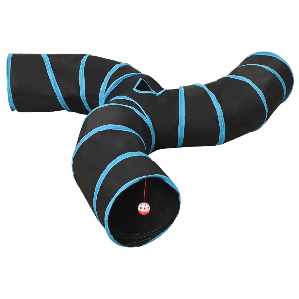 Kattetunnel 3-veis svart og blå 25 cm polyester