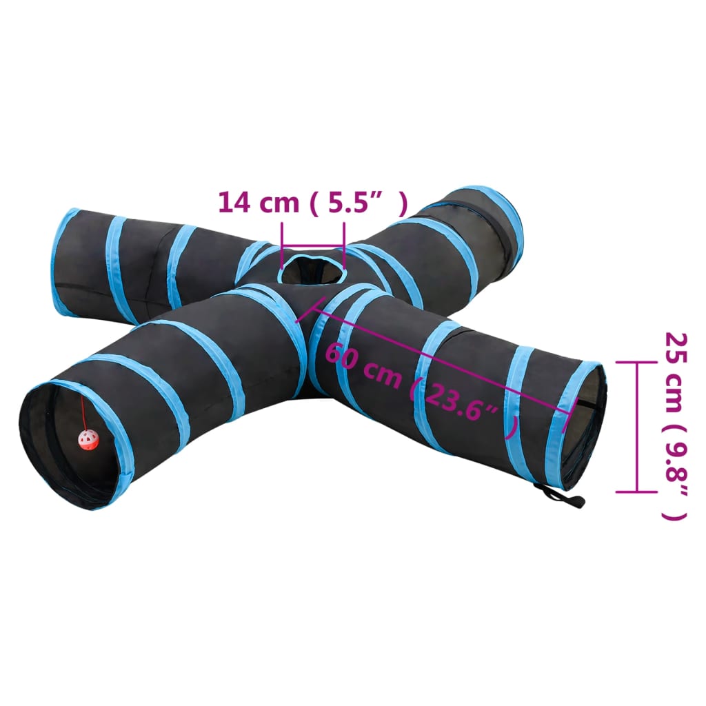 Kattetunnel 4-veis svart og blå 25 cm polyester