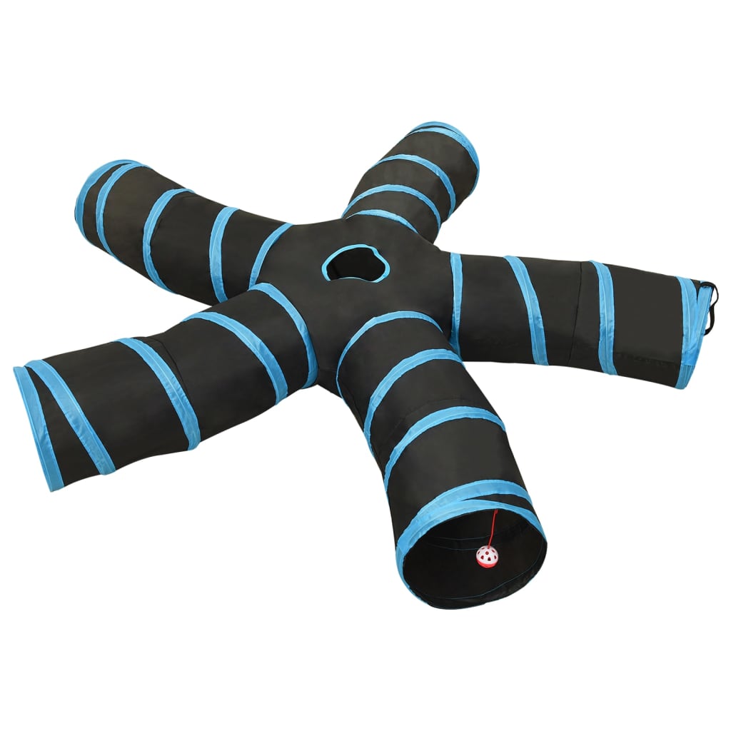 Kattetunnel 5-veis svart og blå 25 cm polyester