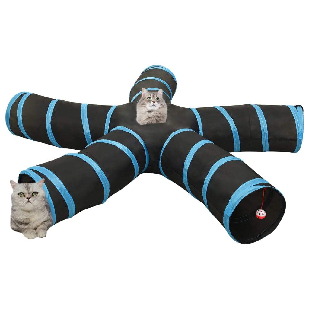 Kattetunnel 5-veis svart og blå 25 cm polyester