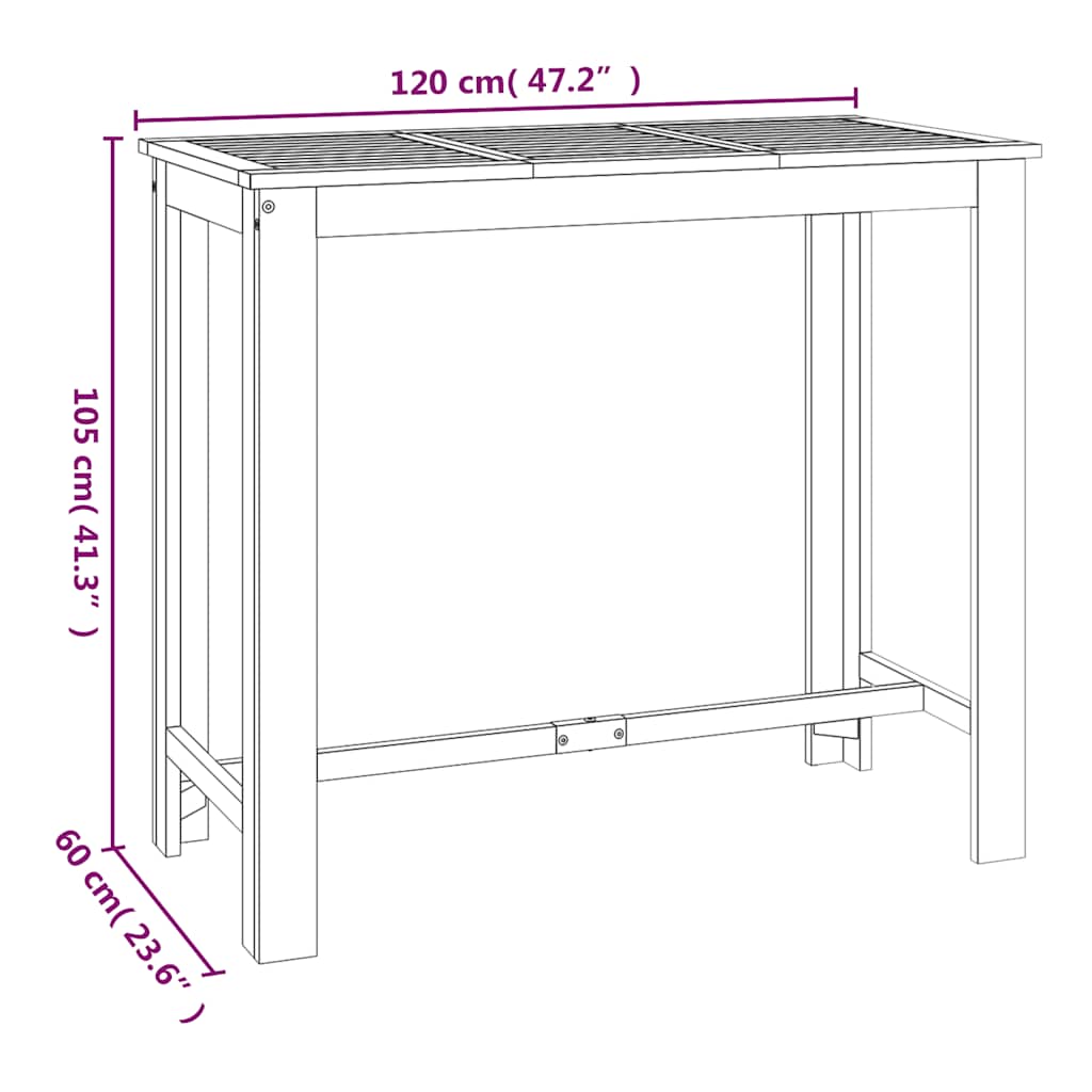 Utendørs barbord 120x60x105 cm heltre akasie