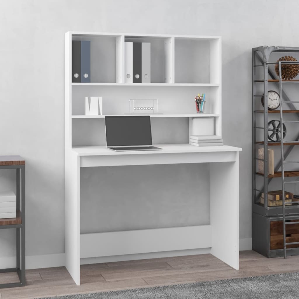 Skrivebord med hyller hvit 102x45x148 cm konstruert tre vidaXL