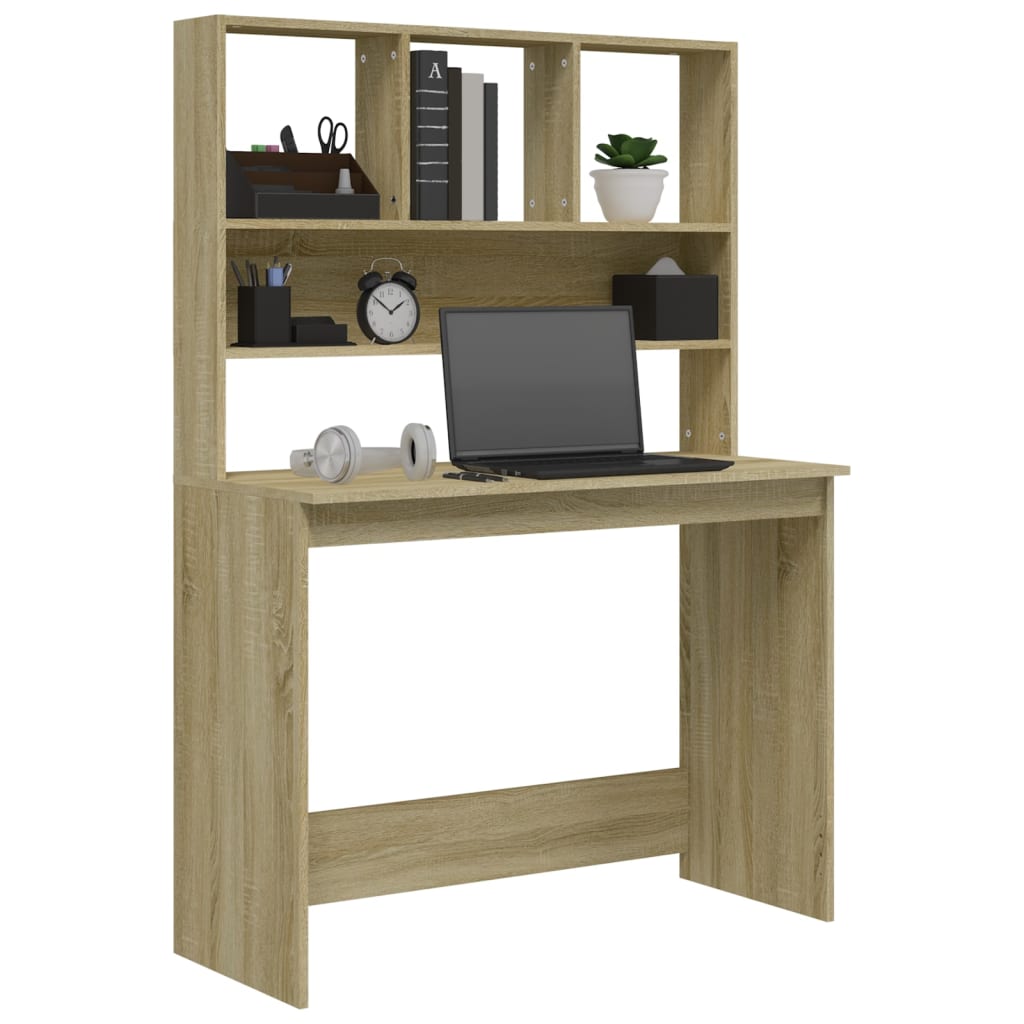 Skrivebord med hyller sonoma eik 102x45x148 cm konstruert tre