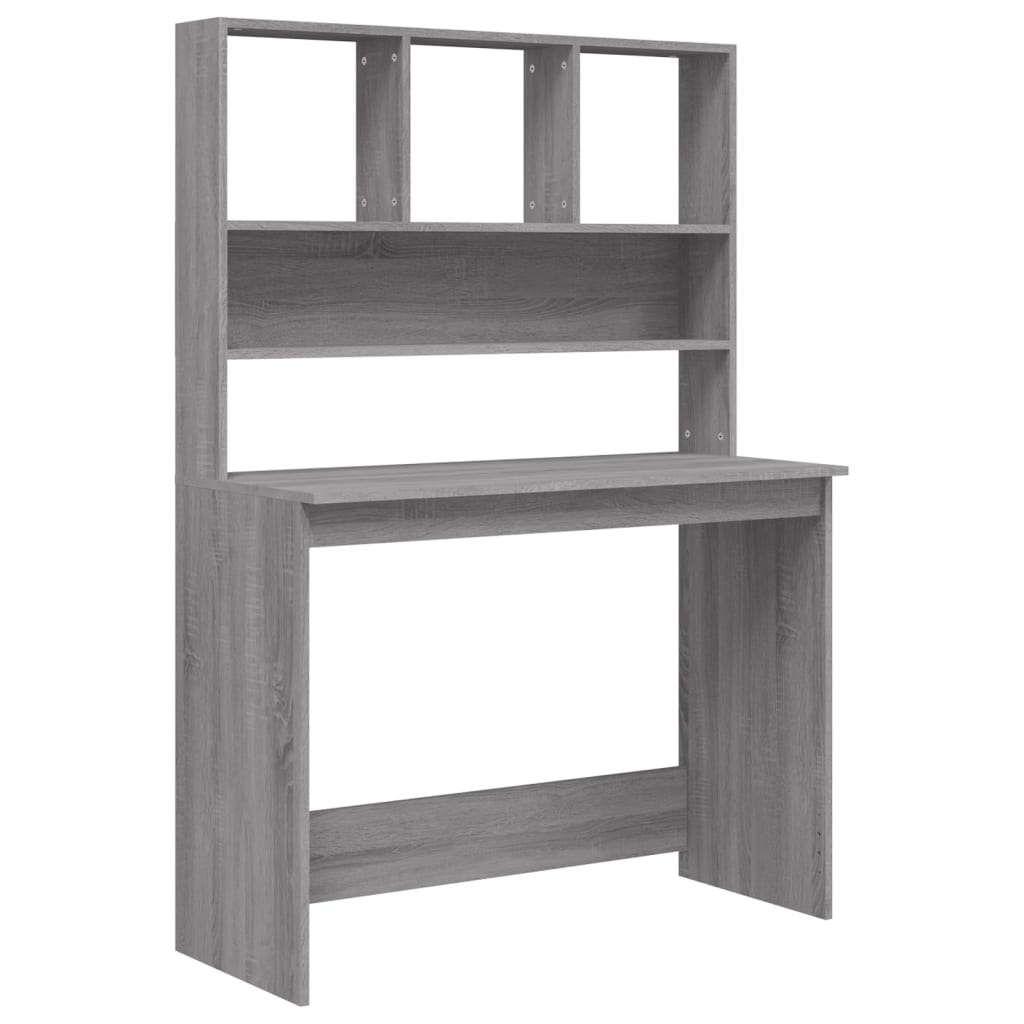 Skrivebord med hyller grå sonoma 102x45x148 cm konstruert tre