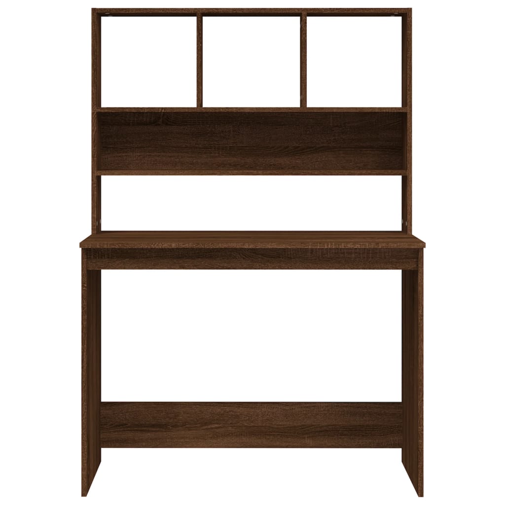 Skrivebord med hyller brun eik 102x45x148 cm konstruert tre
