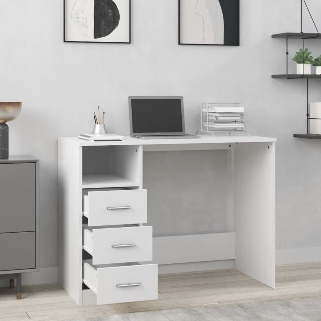 Skrivebord høyglans hvit 102x50x76 cm konstruert tre