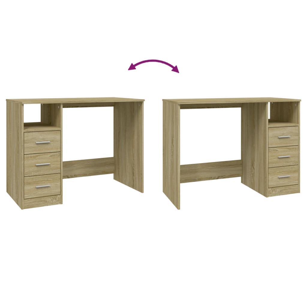 Skrivebord med skuffer sonoma eik 102x50x76 cm konstruert tre