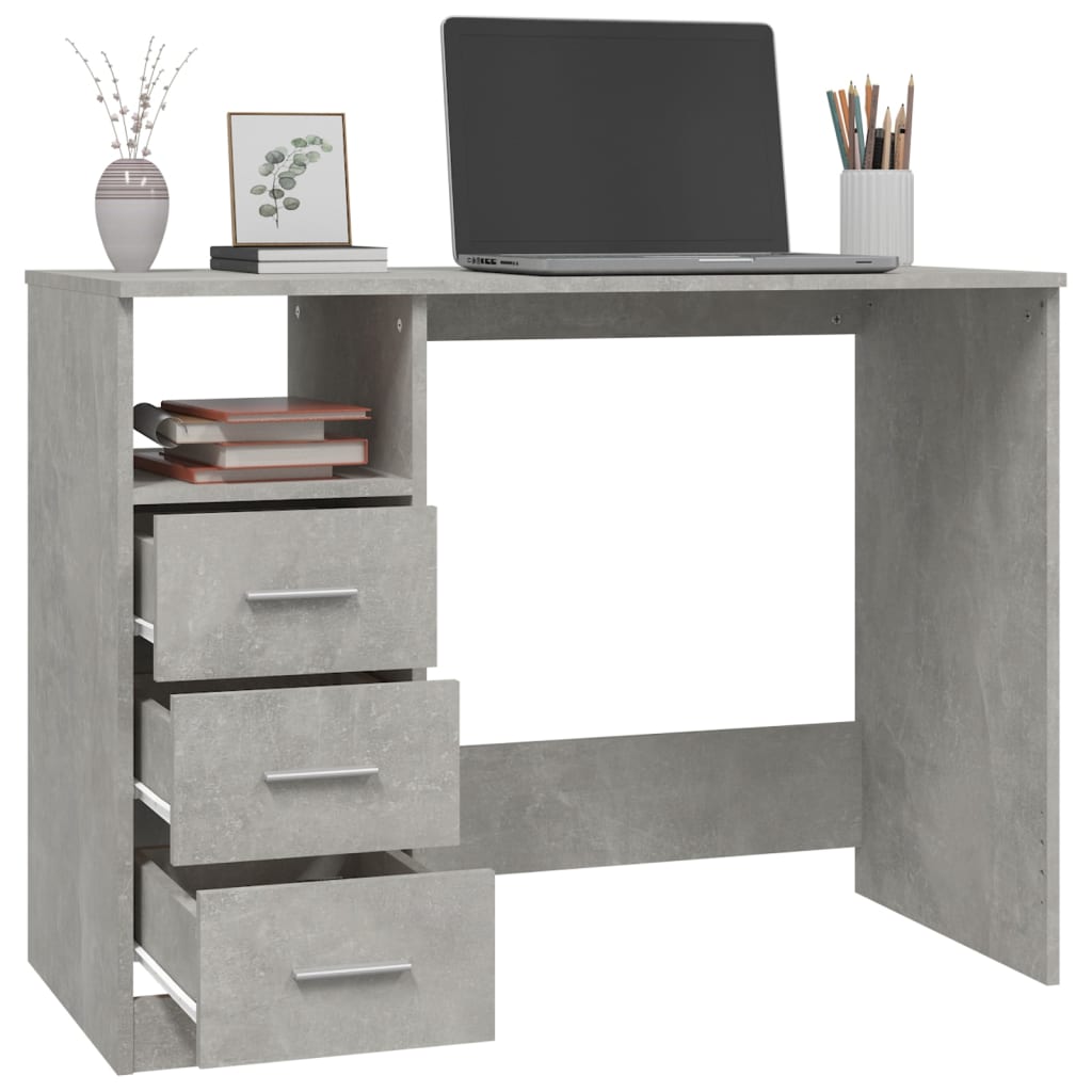 Skrivebord med skuffer betonggrå 102x50x76 cm konstruert tre