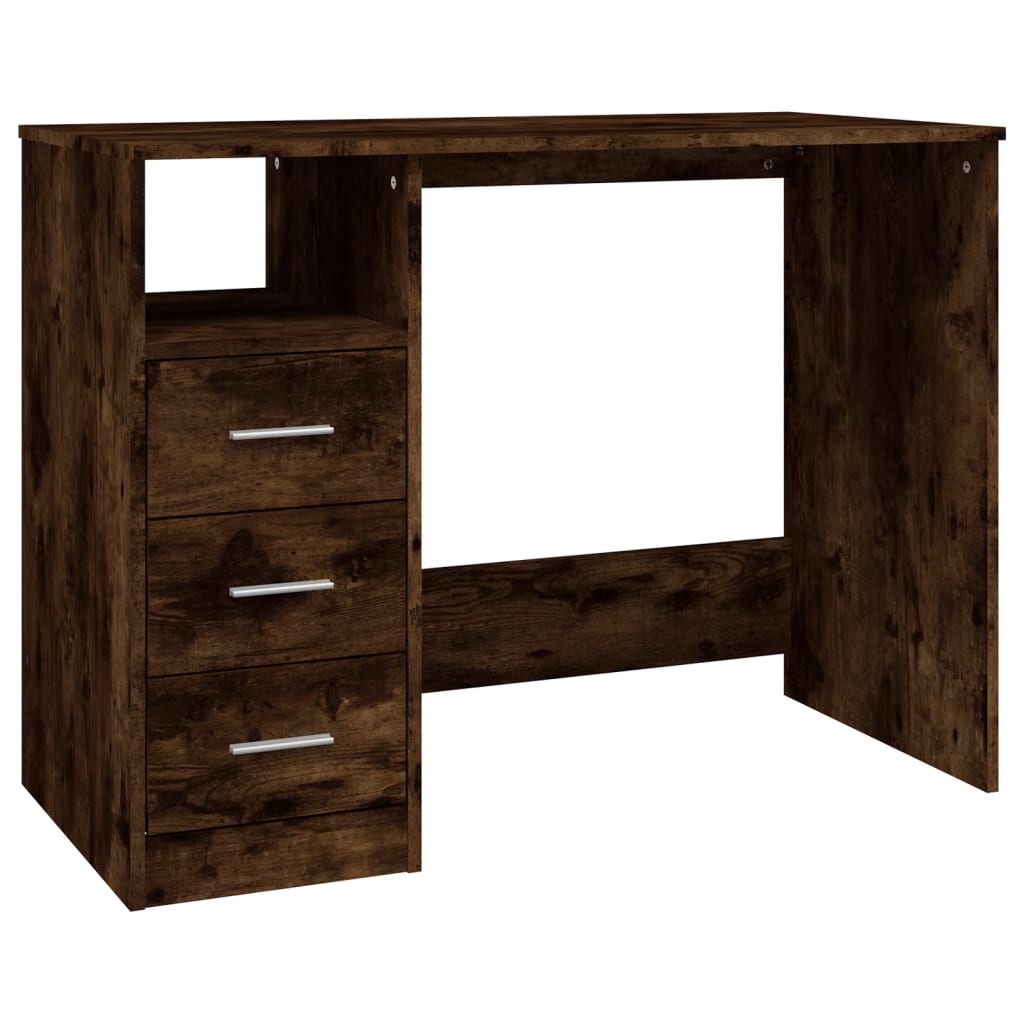 Skrivebord med skuffer røkt eik 102x50x76 cm konstruert tre