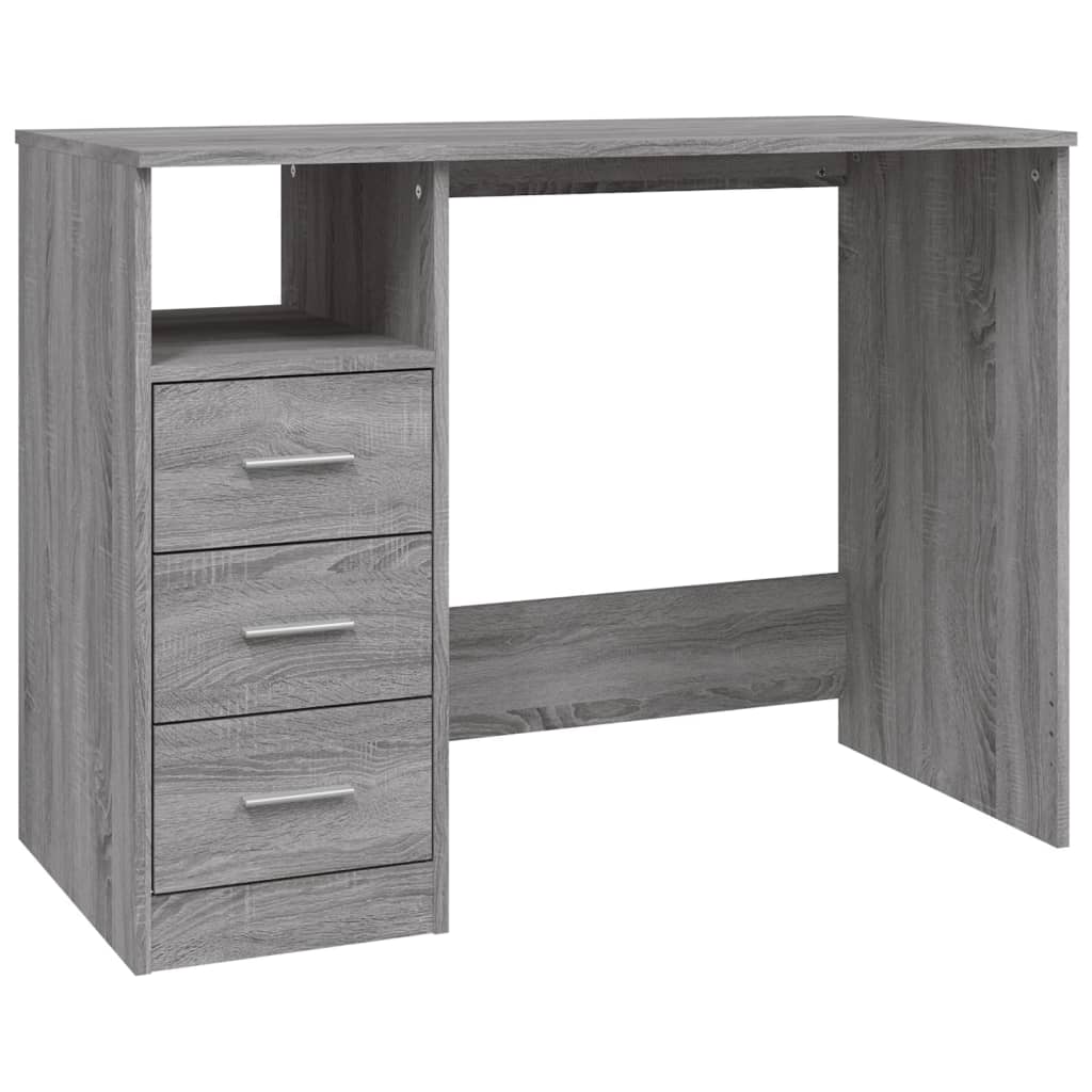 Skrivebord med skuffer grå sonoma 102x50x76 cm konstruert tre