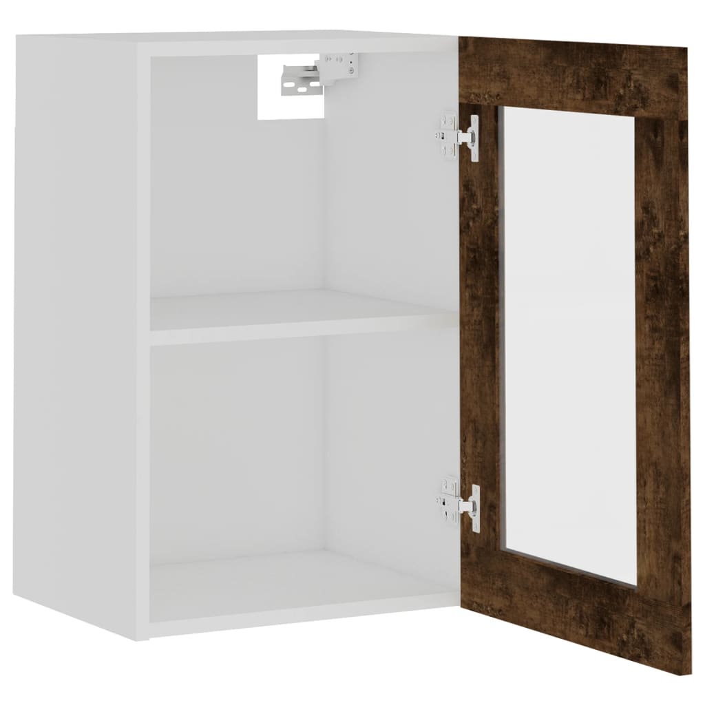 Vegghengt glasskap "Lyon" røkt eik 40x31x60 cm konstruert tre