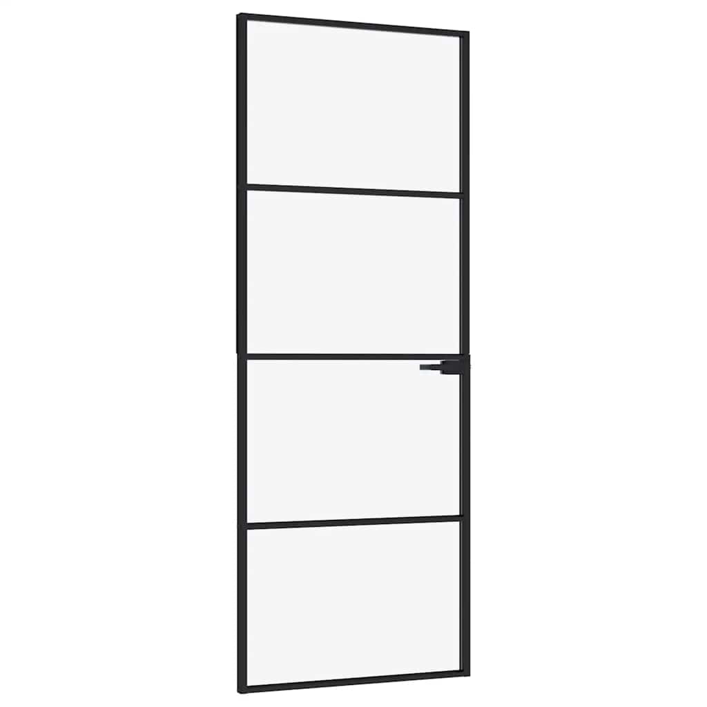 Innerdør svart 76x201,5 cm herdet glass og aluminium slank