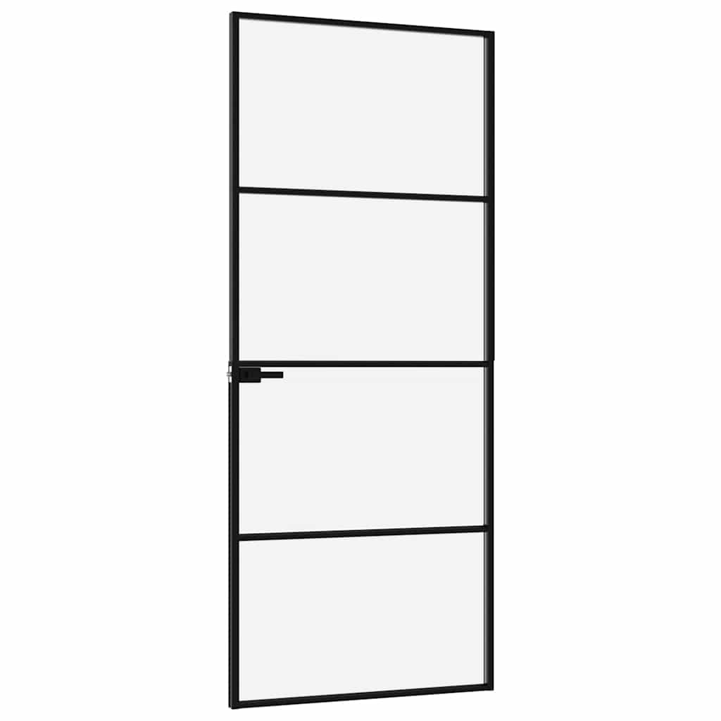 Innerdør svart 76x201,5 cm herdet glass og aluminium slank