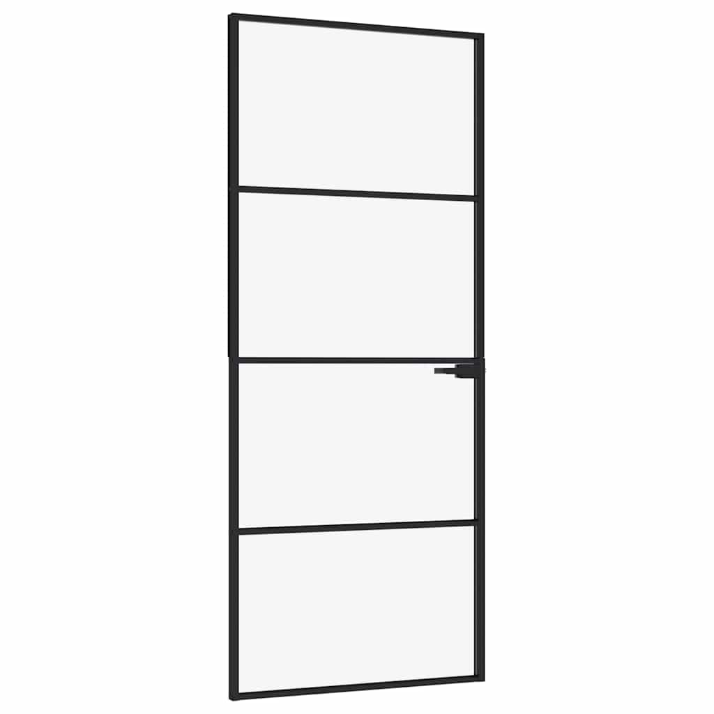 Innerdør svart 83x201,5 cm herdet glass og aluminium slank