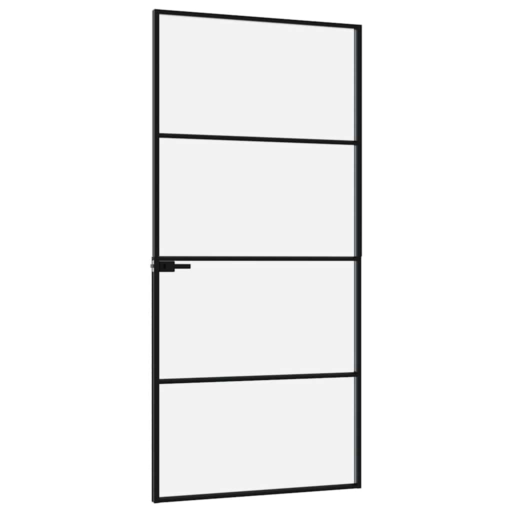 Innerdør svart 93x201,5 cm herdet glass og aluminium slank