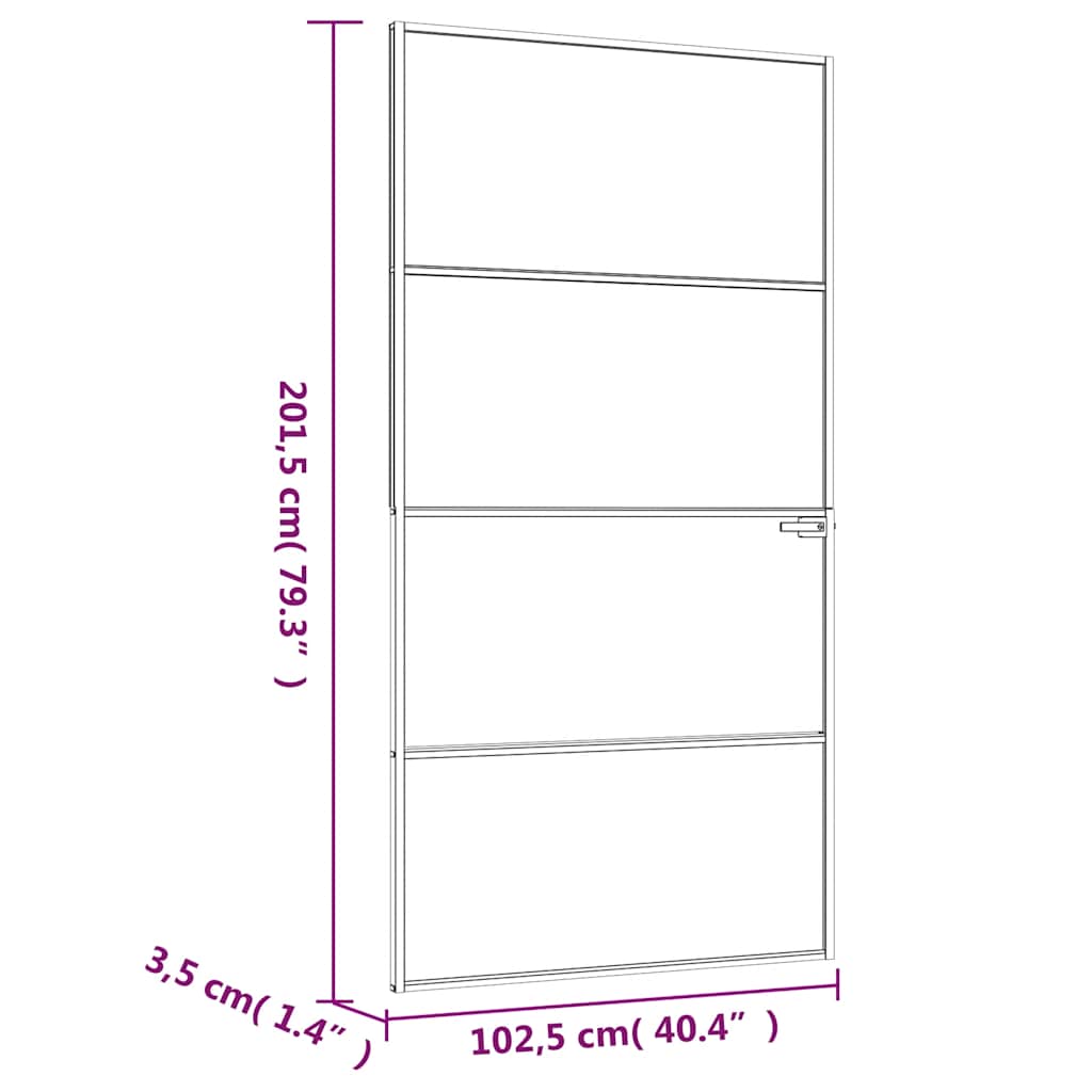 Innerdør svart 102x201,5 cm herdet glass og aluminium slank
