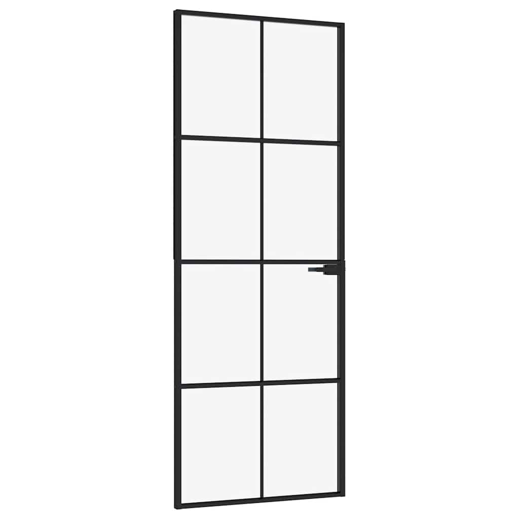Innerdør svart 76x201,5 cm herdet glass og aluminium slank