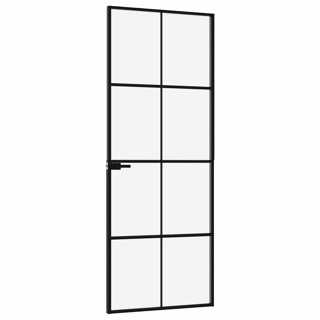 Innerdør svart 76x201,5 cm herdet glass og aluminium slank