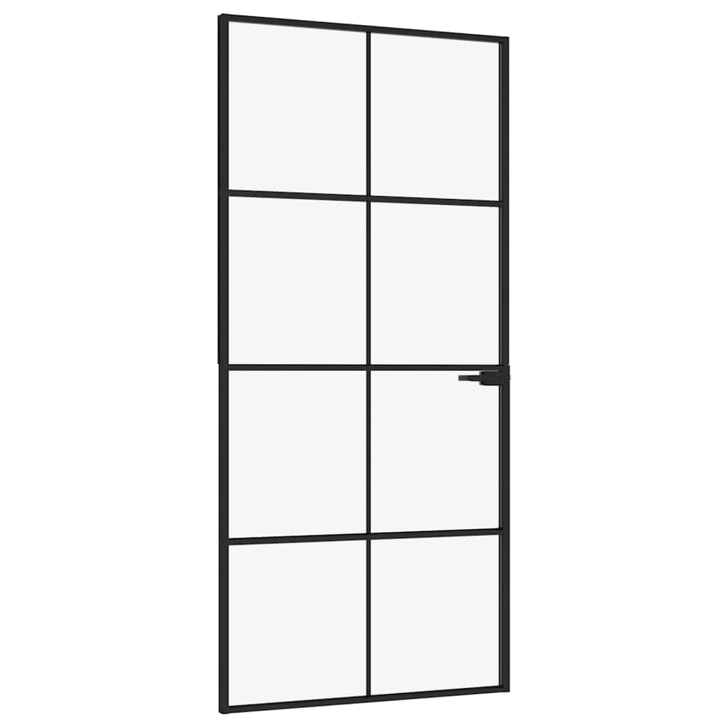 Innerdør svart 93x201,5 cm herdet glass og aluminium slank