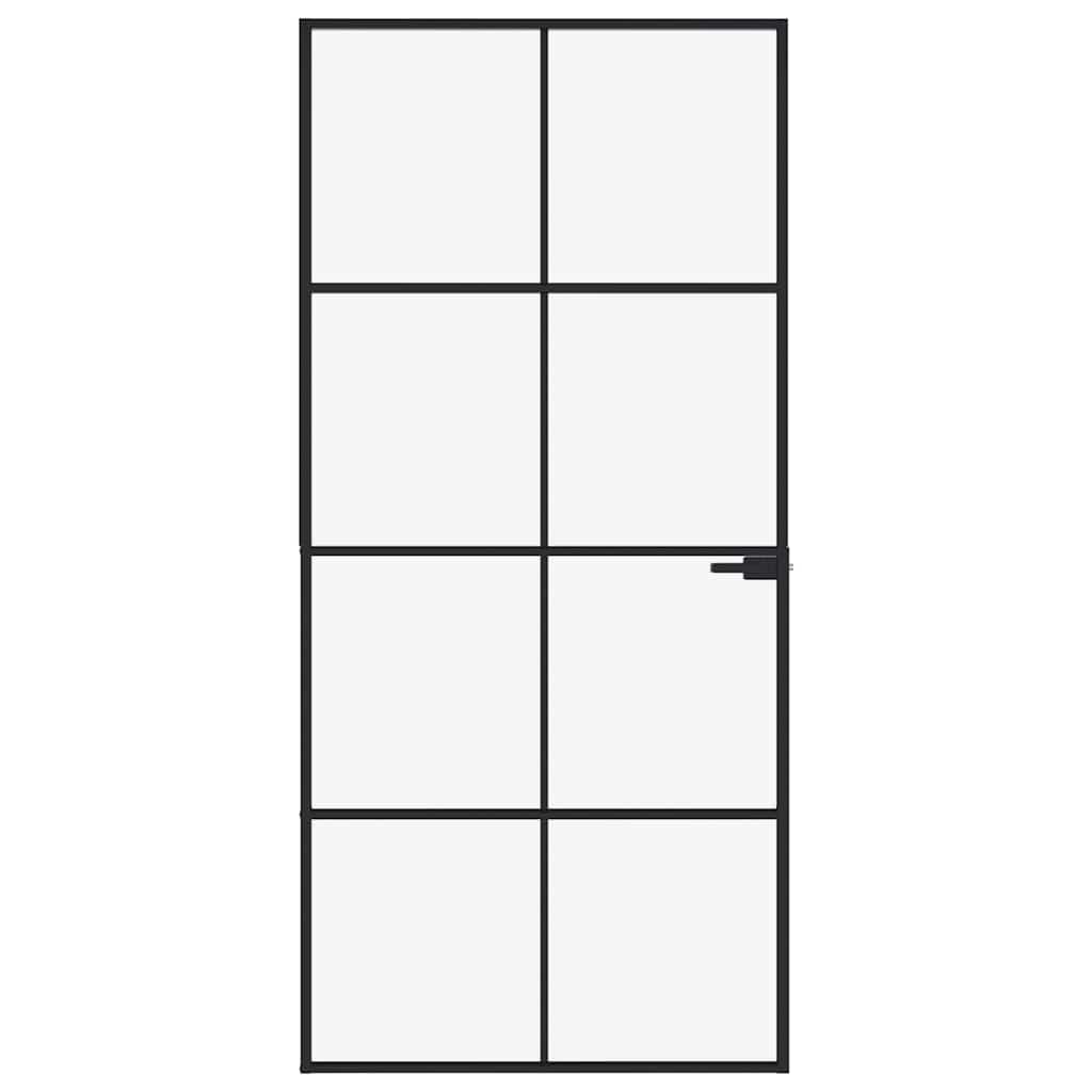 Innerdør svart 93x201,5 cm herdet glass og aluminium slank