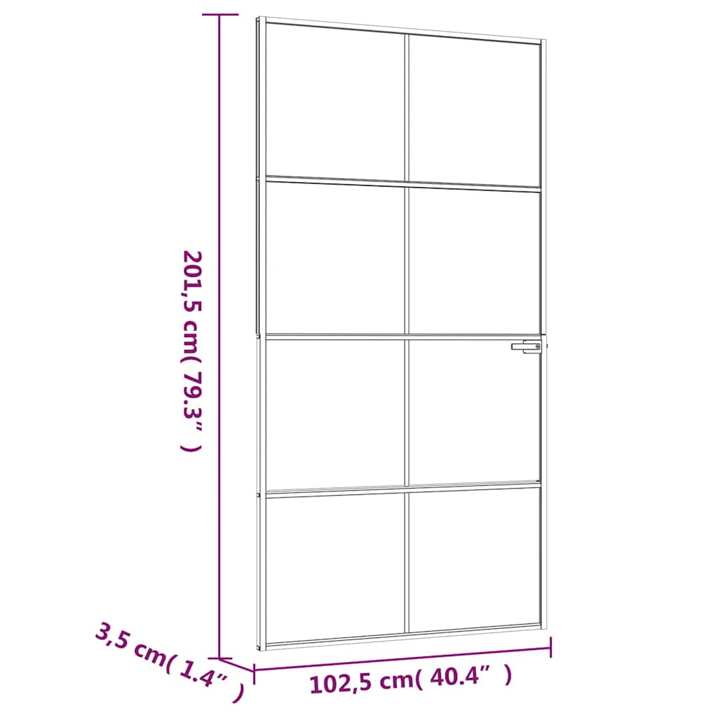 Innerdør svart 102x201,5 cm herdet glass og aluminium slank