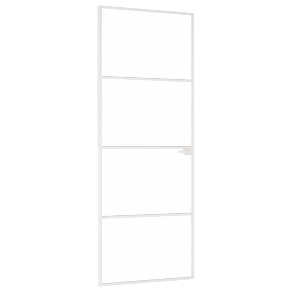 Innerdør hvit 76x201,5 cm herdet glass og aluminium slank
