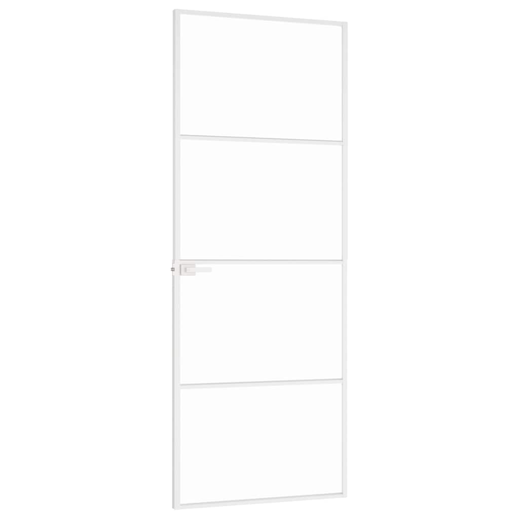 Innerdør hvit 76x201,5 cm herdet glass og aluminium slank