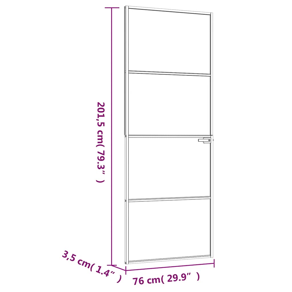Innerdør hvit 76x201,5 cm herdet glass og aluminium slank