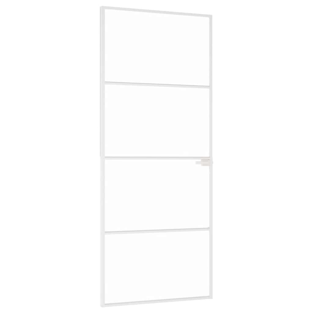 Innerdør hvit 83x201,5 cm herdet glass og aluminium slank