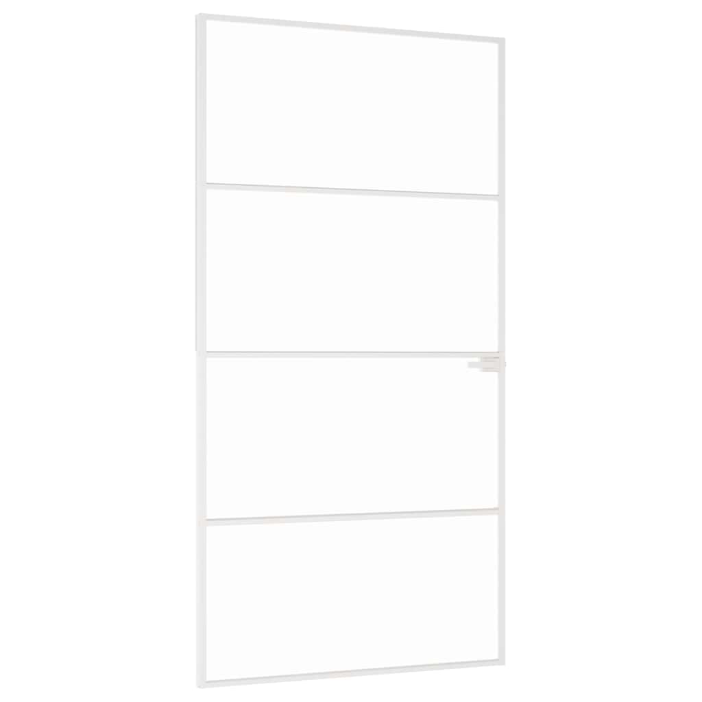 Innerdør hvit 102x201,5 cm herdet glass og aluminium slank