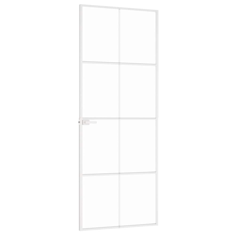 Innerdør hvit 76x201,5 cm herdet glass og aluminium slank