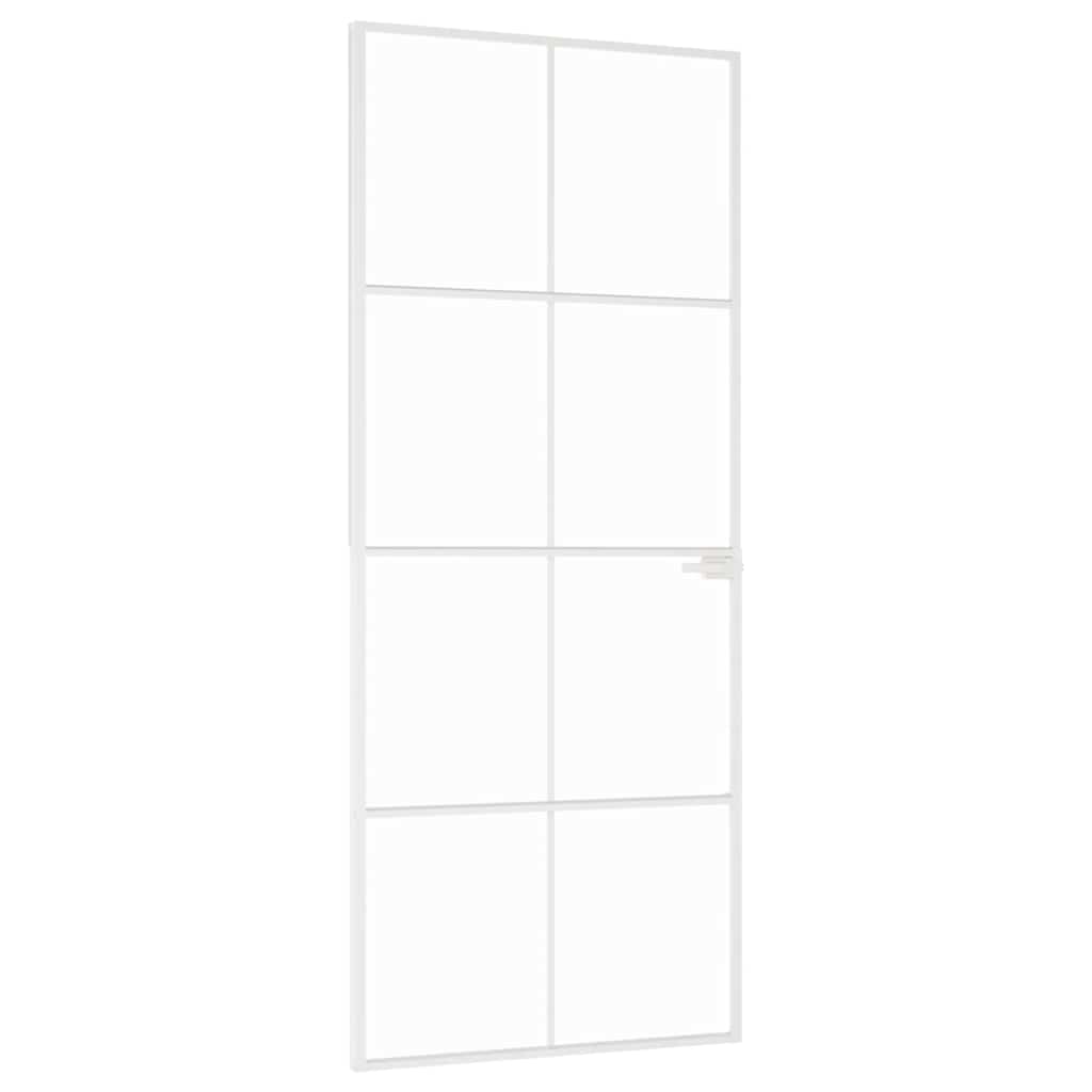 Innerdør hvit 83x201,5 cm herdet glass og aluminium slank