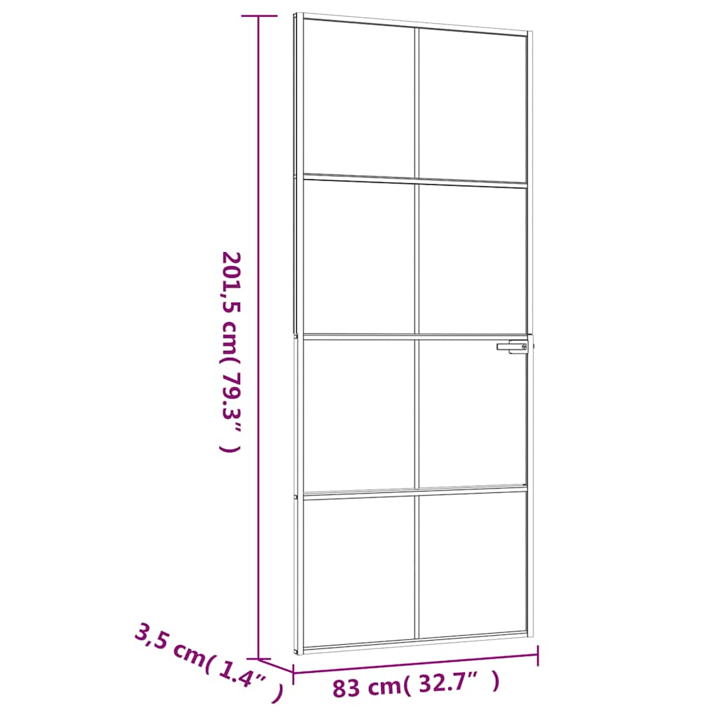 Innerdør hvit 83x201,5 cm herdet glass og aluminium slank