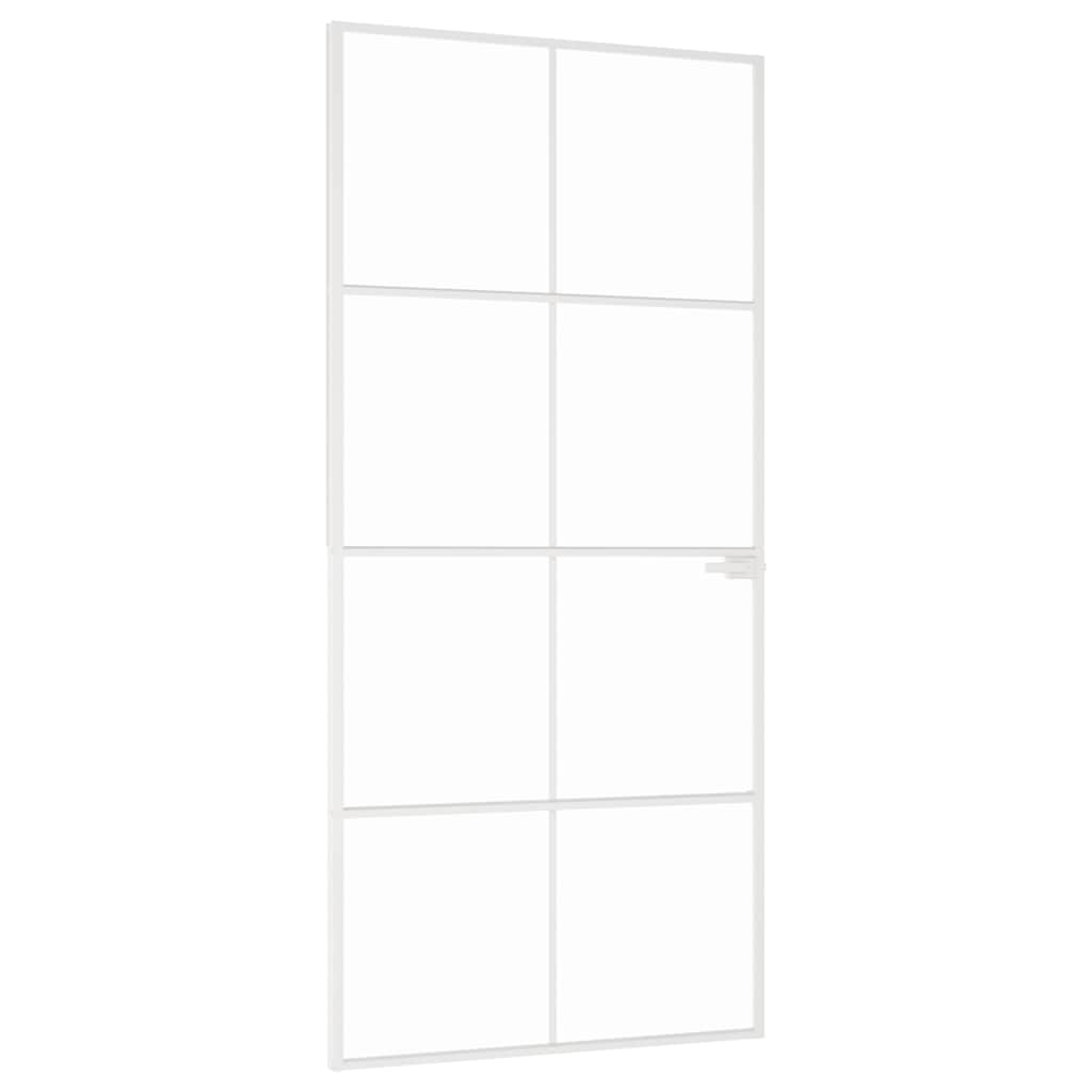 Innerdør hvit 93x201,5 cm herdet glass og aluminium slank