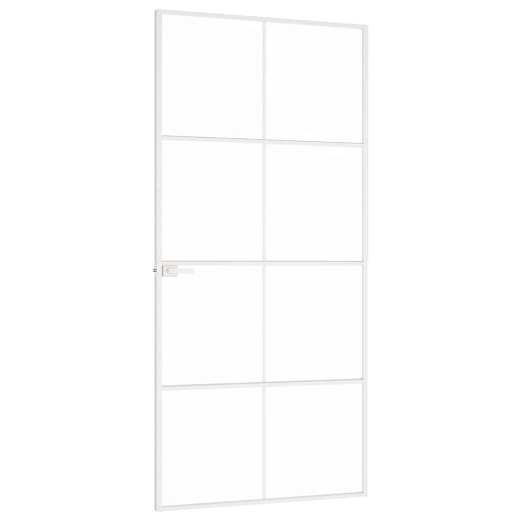 Innerdør hvit 93x201,5 cm herdet glass og aluminium slank