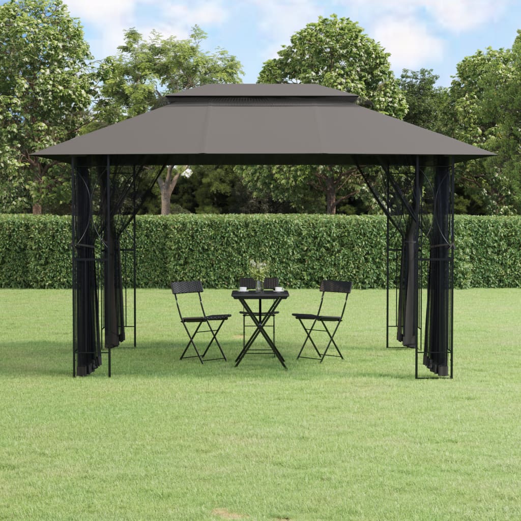 Paviljong med sidevegger antrasitt 400x300x270 cm stål