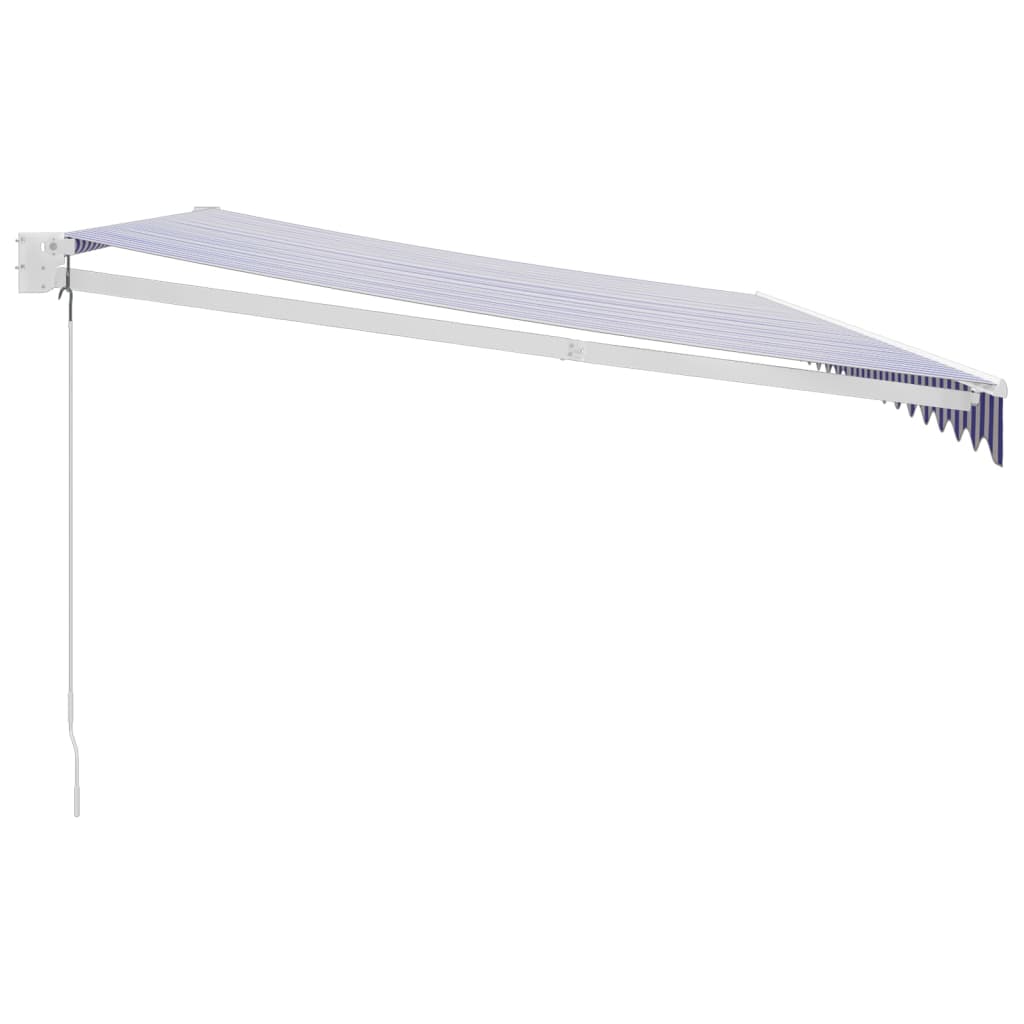 Uttrekkbar markise blå og hvit 5x3 m stoff og aluminium