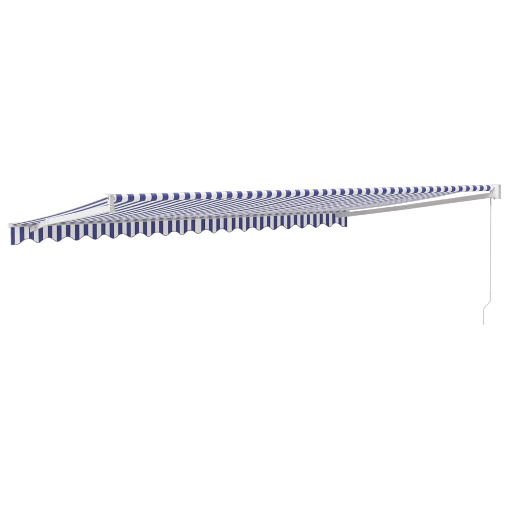 Uttrekkbar markise blå og hvit 5x3 m stoff og aluminium