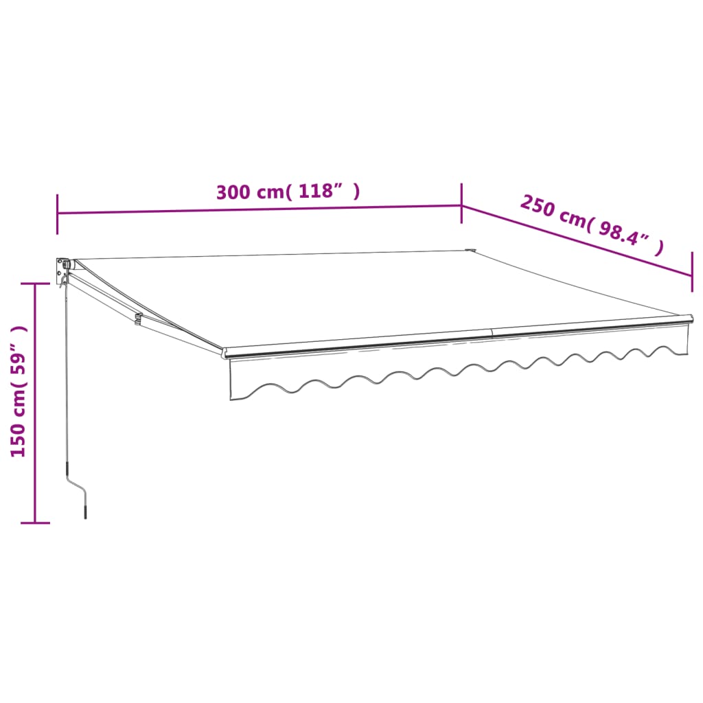 Uttrekkbar markise gul og hvit 3x2,5 m stoff og aluminium vidaXL