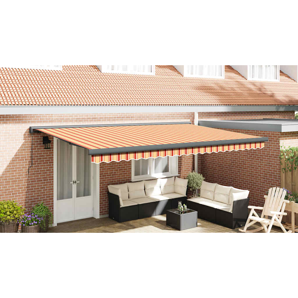 Uttrekkbar markise gul og hvit 4,5x3 m stoff og aluminium