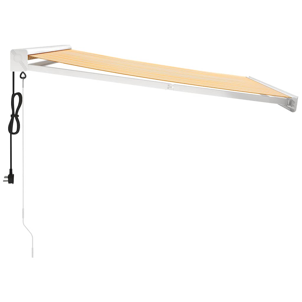 Uttrekkbar markise gul og hvit 3x2,5 m stoff og aluminium