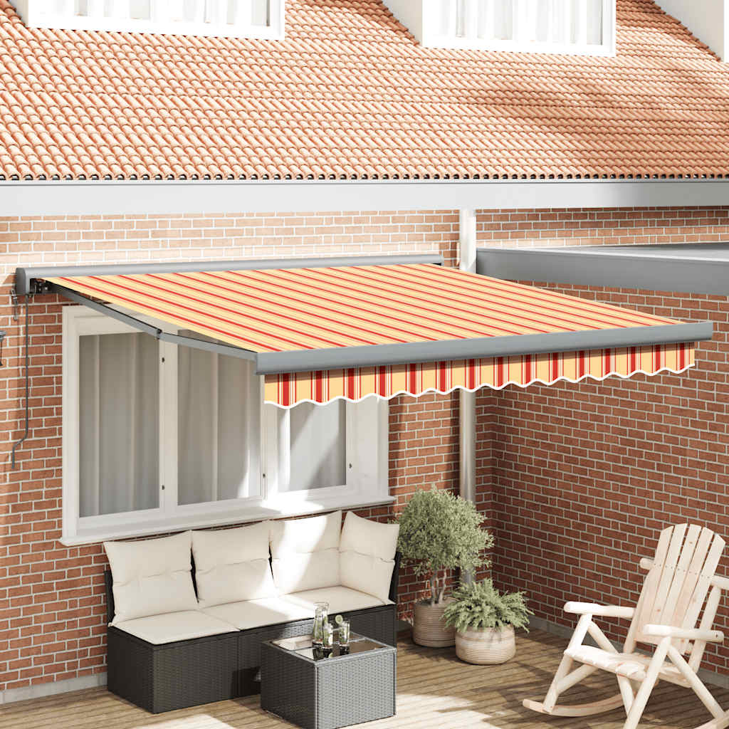 Uttrekkbar markise gul og hvit 3,5x2,5 m stoff og aluminium