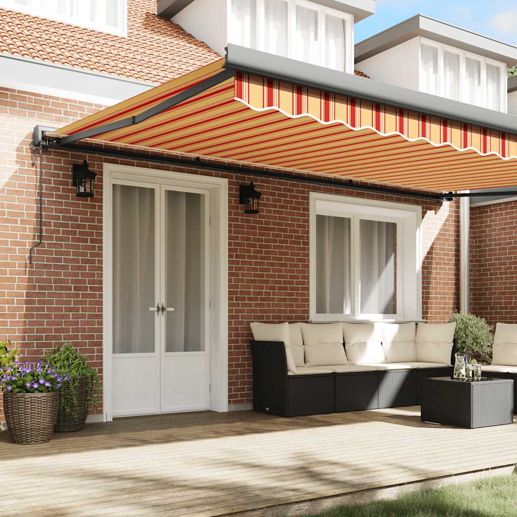 Uttrekkbar markise gul og hvit 5x3 m stoff og aluminium